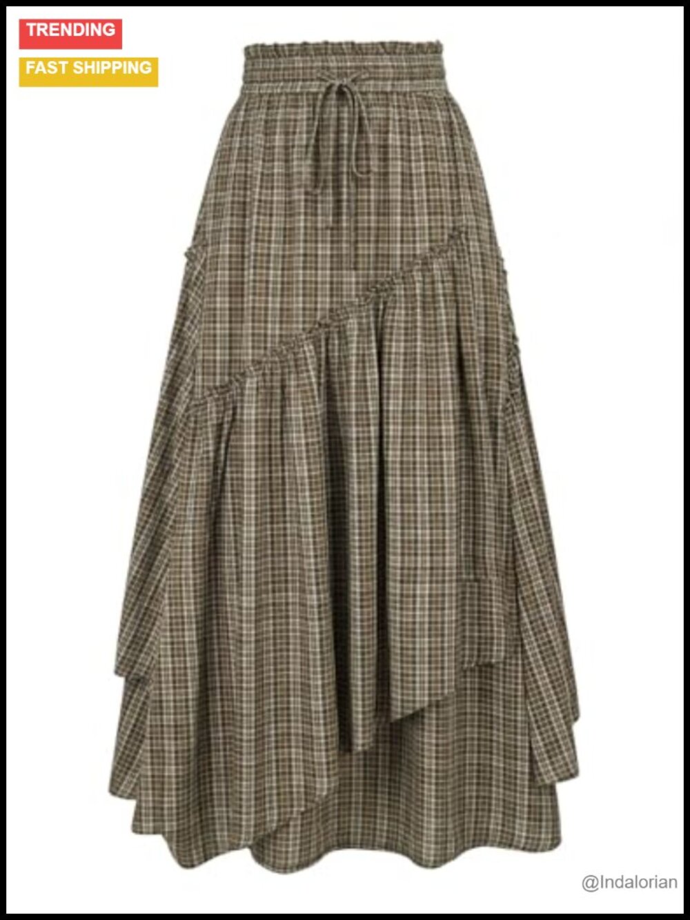 Flowy Maxi Skirt Renaissance Plaid A-Line with Pockets